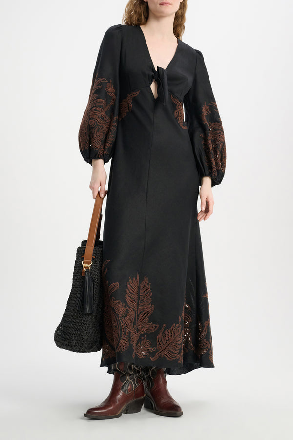 Calia lace-up cutout cotton-blend midi dress